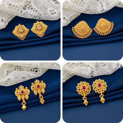LaChoiceIt Pack of 4 Pair Traditional Gold Pleted Earring Collection Brass Earring Set