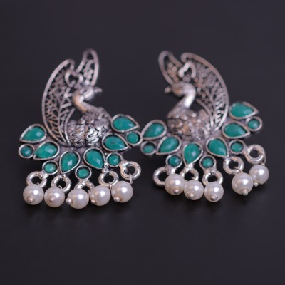 KudiPatakha Green Stone Studded Peacock Earrings Alloy Earring Set