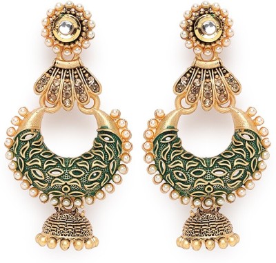 AATMANA Green & Gold-Toned Dome Shaped Jhumka Earrings Brass Jhumki Earring