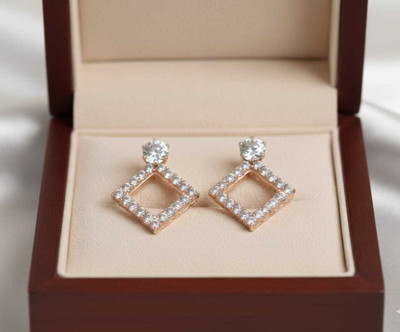 Diyaana Diyaana Creation Golden Aura Square Crystal Stud Earrings. Cubic Zirconia Alloy Stud Earring