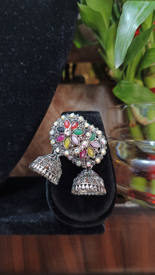 MHASAH Royal Silver & Floral Crystal Jhumka Earring Crystal Alloy Jhumki Earring