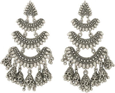 SHAAJ Traditional Silver Chandelier Earrings, Oxidized Layered Jhumka Antique Design German Silver Clip-on Earring, Drops & Danglers, Earring Set, Tassel Earring, Jhumki Earring