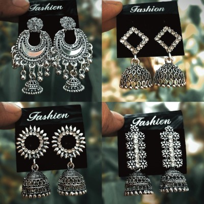 Janki Creation Latest Designer Oxidised Silver Jhumki Earring for Girls & Women Cubic Zirconia Alloy Drops & Danglers, Chandbali Earring, Jhumki Earring, Stud Earring