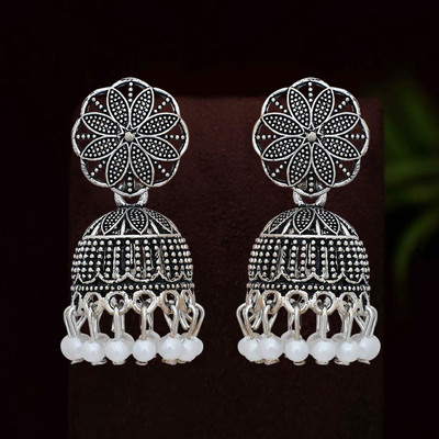 Drashti Collection Premium Silver Oxidiesd Pated Daily Wear Jhumkhi Earrings For Daily Wear Alloy Jhumki Earring