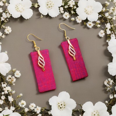 Jewelgenics Handcrafted Fabric Pink Drop & Dangle Earrings Cubic Zirconia Alloy, Fabric Drops & Danglers