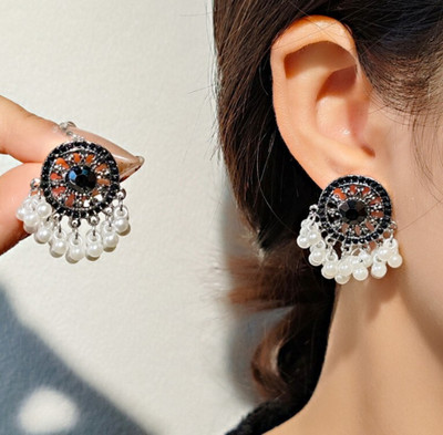 AKISON JEWELS Earrings For Women Girls Chandbali Big Studs Traditional Pearls Korean Earrings Pearl, Cubic Zirconia, Diamond, Crystal Alloy Earring Set, Stud Earring, Jhumki Earring, Chandbali Earring