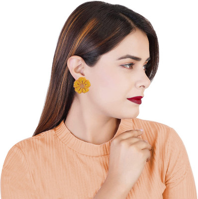 University Trendz Handmade Yellow Floral-Beaded Stud Earrings For Women/Girl's Alloy Stud Earring