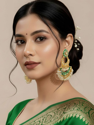 alysa Gold Plated Meenakari Work Kundan Stone Pearl Alloy Drops & Danglers