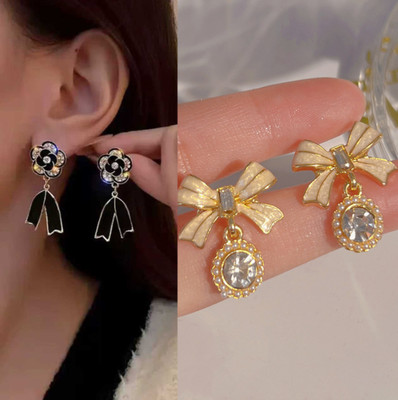 Saugaat Craft Western Style Trending Combo Pack of 2 Korean Studs Earrings For Women And Girls Cubic Zirconia, Crystal, Pearl Alloy Drops & Danglers, Rhinestone Studs, Stud Earring, Earring Set