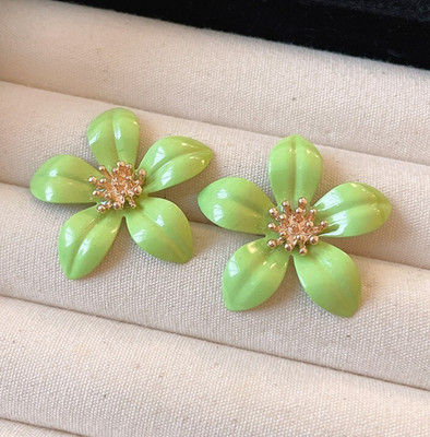 AKISON JEWELS Green Flower Stud Earrings For Women Girls Korean earring Western Stylish Floral Alloy Earring Set, Stud Earring
