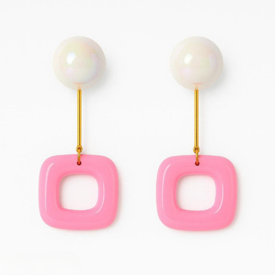 Satrangi Bold Geometric Dangle Earrings with Pearl Top Plastic Drops & Danglers