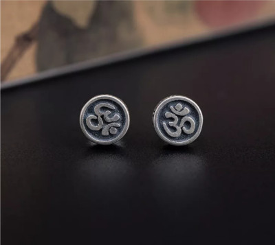 house of common Stylish Silver Plated Om Studs Alloy Stud Earring