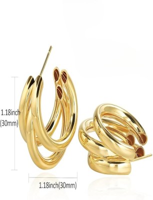 Vembley Pack of 2 Fashion Trendy Trihoops Earrings Metal Hoop Earring