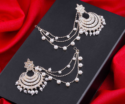 SATRANGI JEWEL Satrangi Designer Chandbali Earring WITH Kaan Chain Pearl Alloy Chandbali Earring