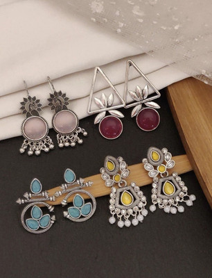 Vigilantee Jewels Multicolor Oxidised Silver Plated 4 different Shaped Jhumki Earrings set Beads, Pearl Alloy Chandbali Earring, Earring Set, Jhumki Earring, Drops & Danglers