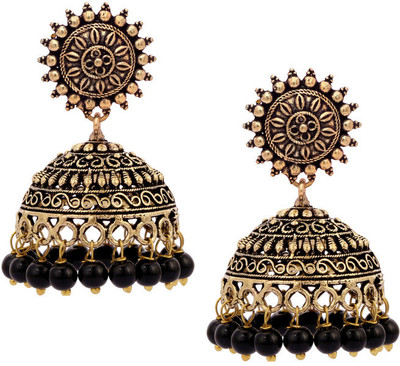 V L IMPEX Sun Shape Lightweight With Black Color Gold Plating Oxidised Girls Brass Jhumki Earring