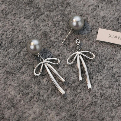 ShinyDrops Elegant Silver Pearl Bow Drop stylish Long Dangling Earrings for Women & Girls Pearl Alloy Drops & Danglers, Stud Earring