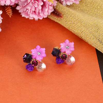Vientiq Triple Flower Hoop Earrings, For Women,. Cubic Zirconia, Crystal Alloy Drops & Danglers