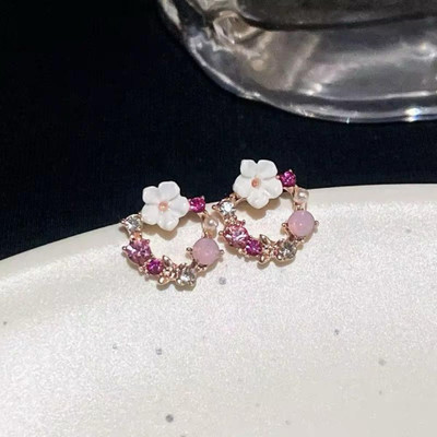 Mailars Silver Needle Hollow Set Diamond Flower Pearl Earrings Alloy Stud Earring