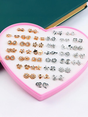 Blingate Combo of 36 Pair of Stunning Stud Earrings for Girls Ear rings for Women Plastic, Stone Stud Earring
