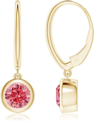 Sivori Sivori | Classic Bezel-Set Round Lab-Grown Fancy Intense Pink Zircon Leverback Zircon Brass Earring Set