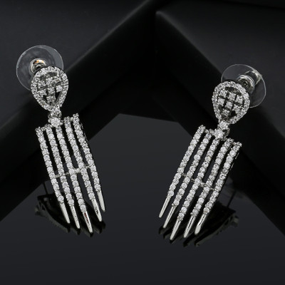 Estele Rhodium Plated Cubic Zirconia Brass Drops & Danglers