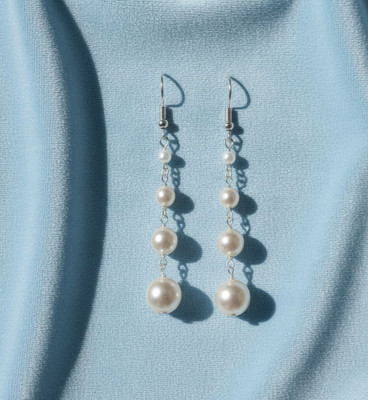 bfanci creations Silver Long Pearl Drop Earrings for Women | Lightweight Design (Pack of 1 Pair) Alloy, Metal, Mother of Pearl Earring Set, Drops & Danglers, Cuff Earring, Clip-on Earring