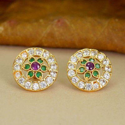 RAMDEV ART FASHION JEWELLERY Daily Wear Gold Plated Earring Studs For Women and Girls Cubic Zirconia Brass Stud Earring