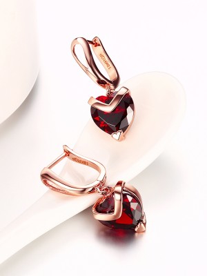 Kairangi Clip On Earrings for Red Heart A5 Grade Crystal 18K Rose Crystal Copper Drops & Danglers