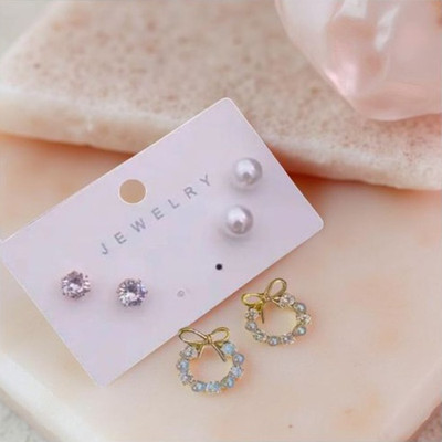 navjai Korean Earring Combo Set -3Pair Trendy Studs Earring Latest Accessrioes Jewelr Crystal, Pearl Alloy Drops & Danglers, Rhinestone Studs, Earring Set