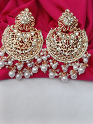 edition fashion hub Chandbali earrings Pearl Brass, Alloy Chandbali Earring
