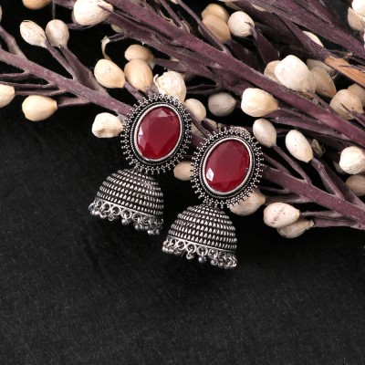 University Trendz Oxidised Red Stone Jhumka Designer Delicate Earrings for Women & Girls Stainless Steel Jhumki Earring