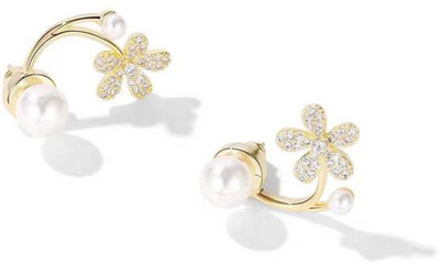 polluxcraft PolluxCraft Korean Earrings For Girls & Women /Floral Shape Gold Plated Earrings Pearl Alloy Hoop Earring