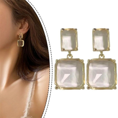 HYT GLOBAL ENTERPRISES Clear Crystal Stone, Geometric Shape Crystal Brass Stud Earring