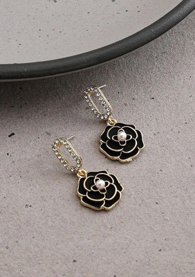 Lady Raiment Black And Gold Plated Flower Earrings Crystal Alloy Stud Earring