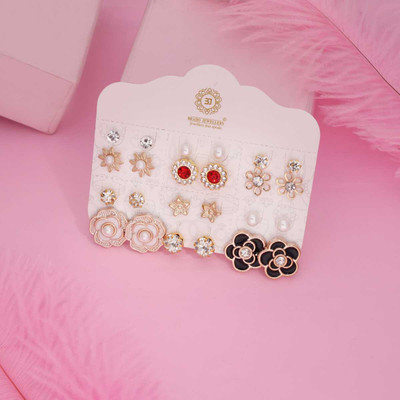 Alasca 12 pairs with a mix of classic and contemporary designs Diamond, Garnet, Ruby Brass Stud Earring