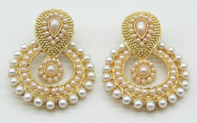 SHREE MAULI CREATION Golden ChandBali Earrings Pearl Alloy, Alloy Chandbali Earring, Stud Earring