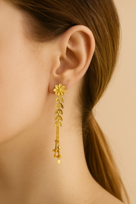 Maya Gold Traditions Maya Gold & Traditions Floral Design Long Earrings – Trendy Ethnic Style Alloy Drops & Danglers