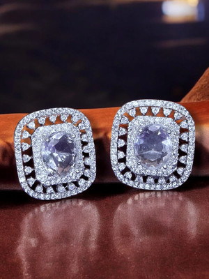 Manikya MANIKYA Brass AD Rhodium Plated Earings Tops With Hydro Colour CZ Stones Cubic Zirconia Brass Stud Earring