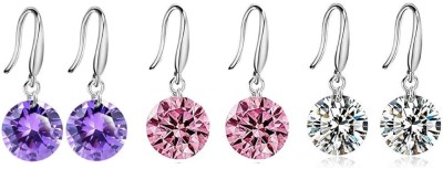Nilu's Collection Lightweight Cubic Zircon Crystal Drop Earrings for Girls (Purple, Pink & Silver) Crystal Alloy Drops & Danglers