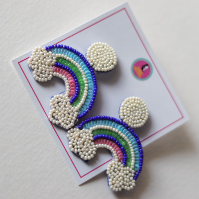 pankhcreation handcrafted beaded rainbow stud earrings ,colourful statement earrings Beads Fabric Drops & Danglers