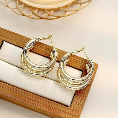 JBMRACTIVITY High Polished Triple Round Open Tube Hoop Earrings Alloy Hoop Earring