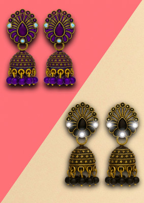 BLACKMA earrings for women Pack Of 2 jhunka Earrings, Traditional jhumki for women Zircon Brass, Alloy Jhumki Earring