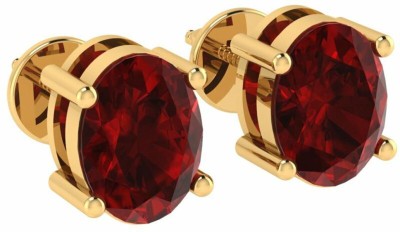 Diamtrendz Jewels Oval Solitaire Gemstone July Birthstone Yellow Gold Plated Sterling Silver Ruby Silver Stud Earring