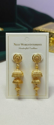 NEXT WORLD ENTERPRISES One Gram Gold Classic Three-Tiered Jhumka (bell) Brass, Gold, Alloy Tunnel Earring, Stud Earring, Hoop Earring, Jhumki Earring, Earring Set
