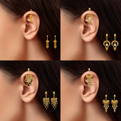 Drashti Collection Traditional Look Maharashtrian Micron Gold Plated Bugadi Earrings Pack Of 4 Brass Ear Thread