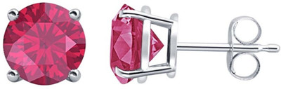 tusakha 0.20 Ctw Round Cut Ruby 14K White Gold Over 3mm Ruby Sterling Silver Stud Earring