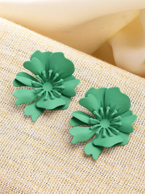 Bohey by KARATCART Green Floral Stud Earrings for Women Alloy Stud Earring
