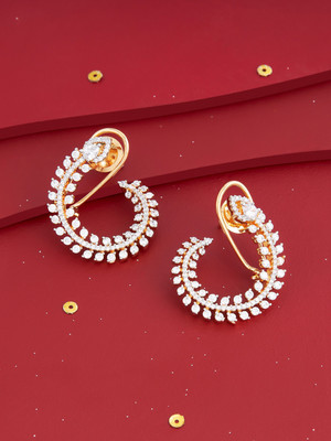 Kushal's Fashion Jewellery White Gold-Plated Party Zircon Hoop Earrings Zircon Copper Stud Earring