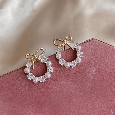 neze NZ 62 Luxury Pearl Bowknot Elegant Wear Korean Stud Alloy Clip-on Earring